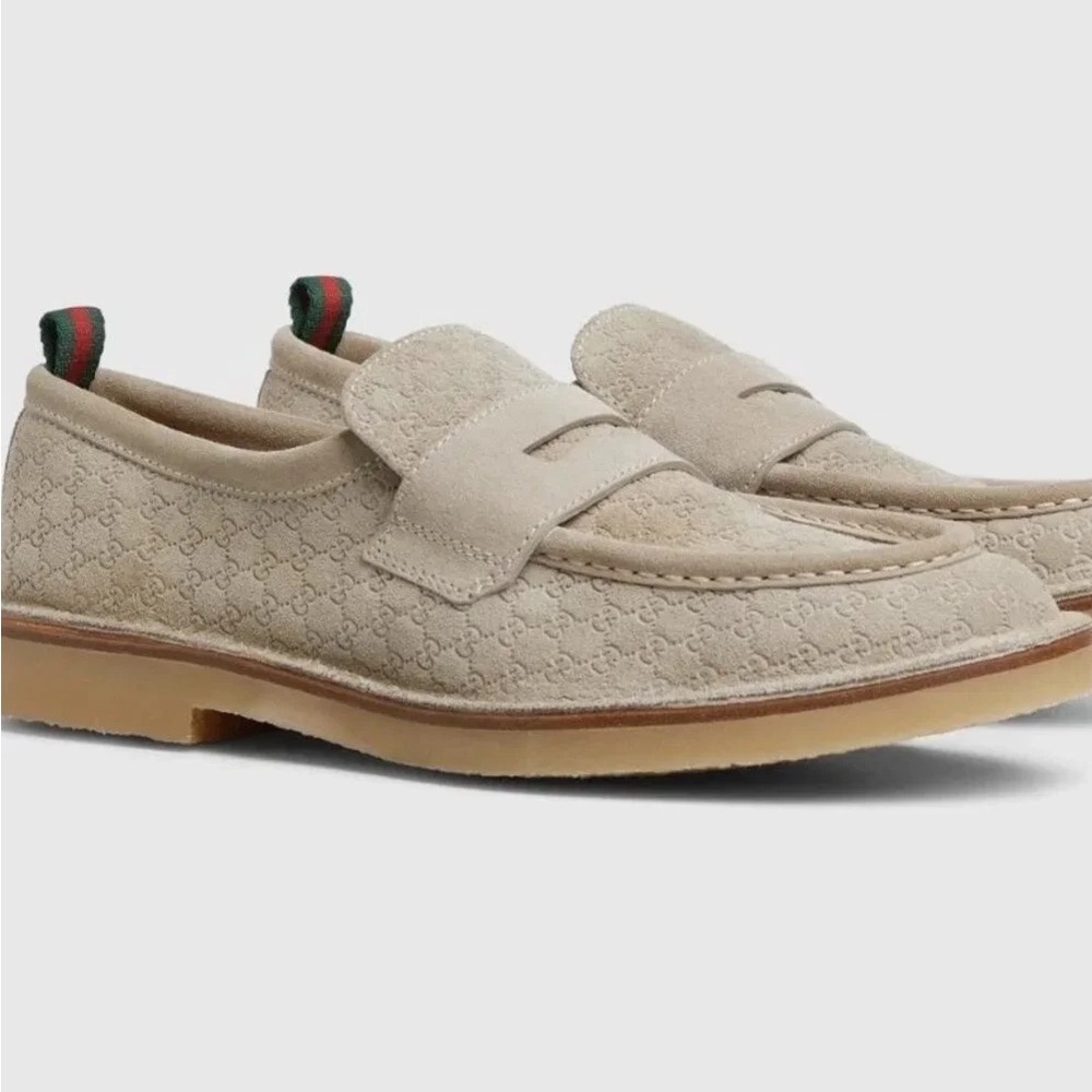 Gucci MEN Beige Suede Micro GG Monogram Penny Loafers  Oatmeal EUR 9.5 US 10.5 - Picture 16 of 16